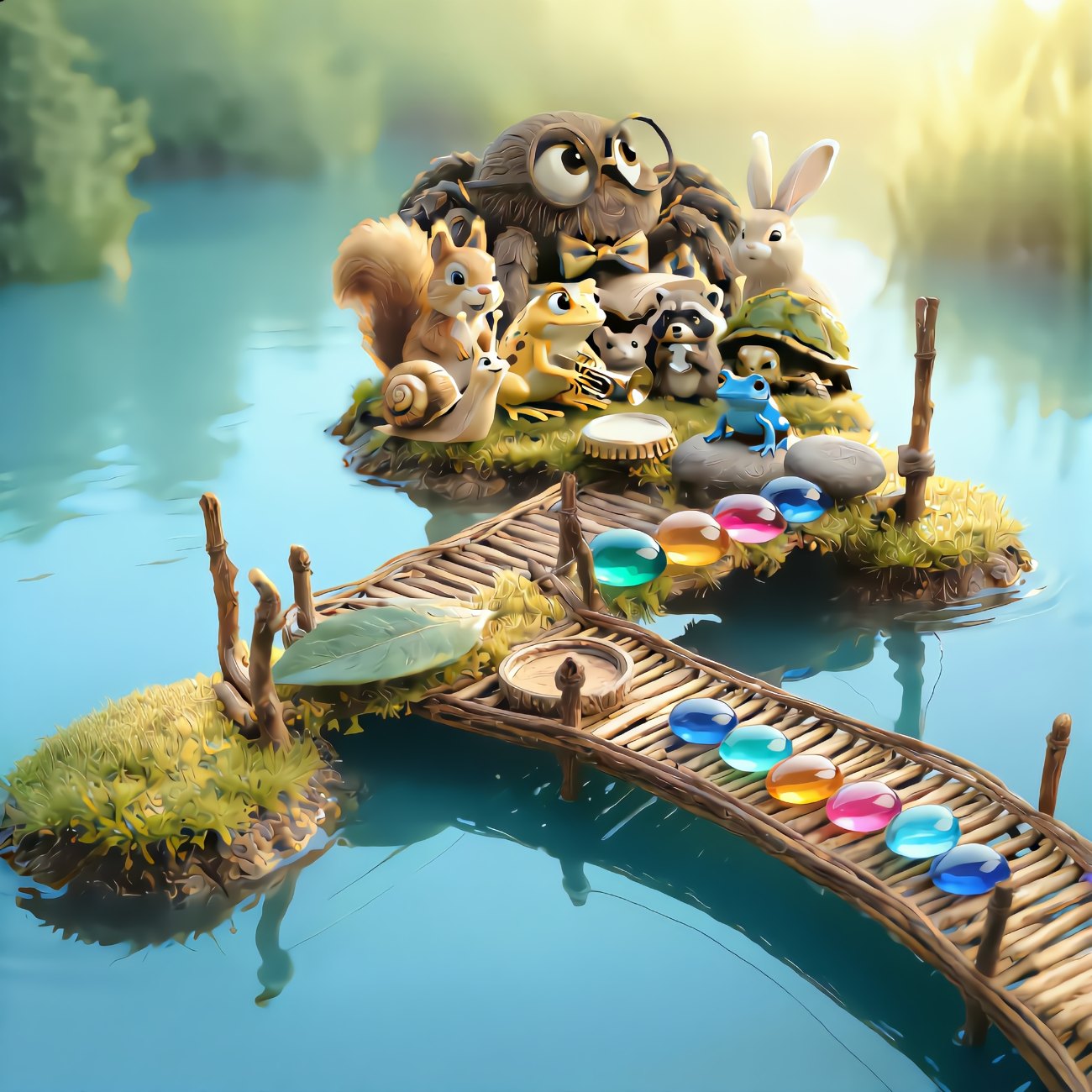 The whole garden builds a bridge across the water